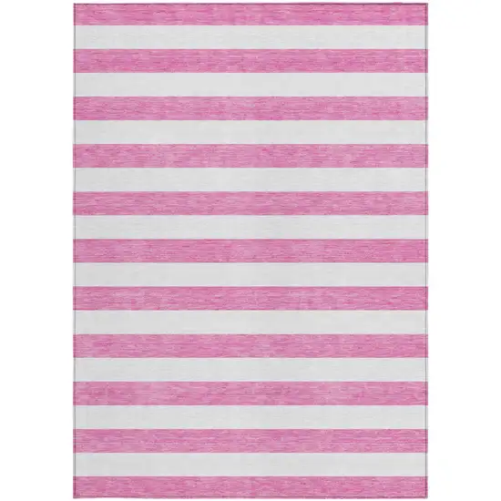 Pink and White Striped Washable Non Skid Indoor Outdoor Area Rug Photo 4