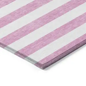 Photo of Pink and White Striped Washable Non Skid Indoor Outdoor Area Rug