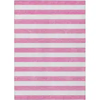 Photo of Pink and White Striped Washable Non Skid Indoor Outdoor Area Rug