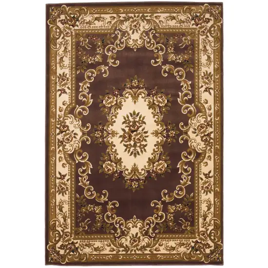 Plum Ivory Machine Woven Hand Carved Floral Medallion Indoor Area Rug Photo 1