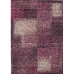 Photo of Plum Mauve And Beige Abstract Washable Indoor Outdoor Area Rug