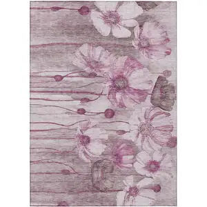 Photo of Plum Mauve And Pink Floral Washable Indoor Outdoor Area Rug