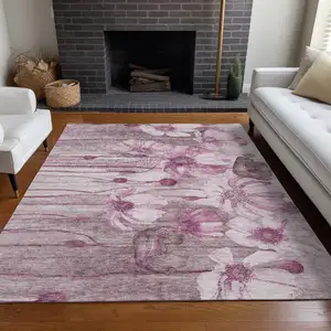 Photo of Plum Mauve And Pink Floral Washable Indoor Outdoor Area Rug