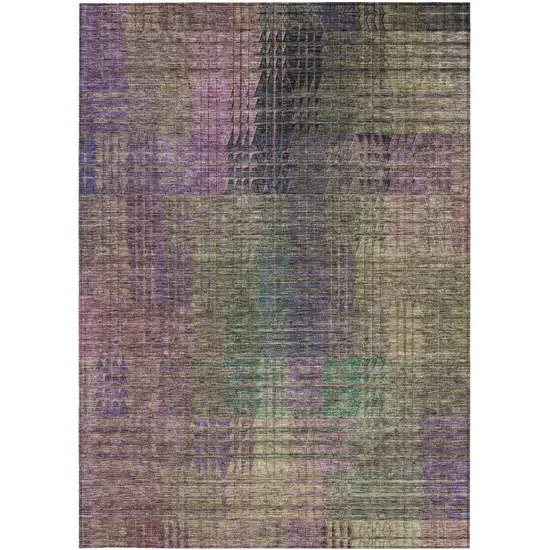 Plum Olive Green And Lavender Abstract Washable Indoor Outdoor Area Rug Photo 6