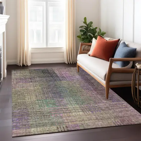 Plum Olive Green And Lavender Abstract Washable Indoor Outdoor Area Rug Photo 9