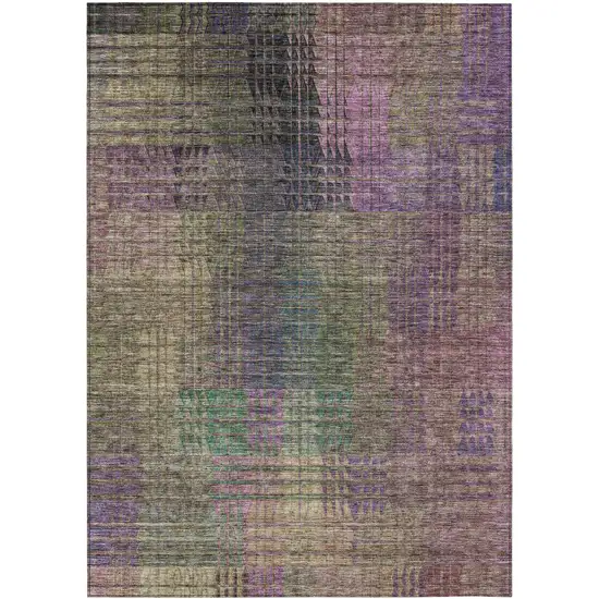 Plum Olive Green And Lavender Abstract Washable Indoor Outdoor Area Rug Photo 2