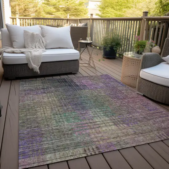 Plum Olive Green And Lavender Abstract Washable Indoor Outdoor Area Rug Photo 7