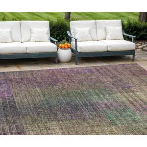 Photo of Plum Olive Green And Lavender Abstract Washable Indoor Outdoor Area Rug