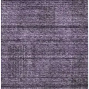 Photo of Plum Purple And Gray Striped Washable Indoor Outdoor Area Rug