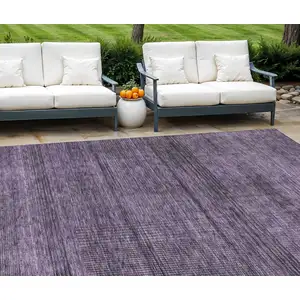 Photo of Plum Purple And Gray Striped Washable Indoor Outdoor Area Rug