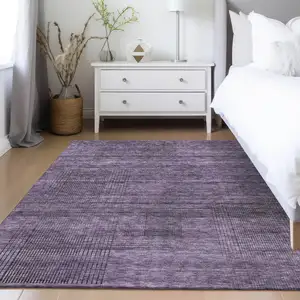 Photo of Plum Purple And Gray Striped Washable Indoor Outdoor Area Rug