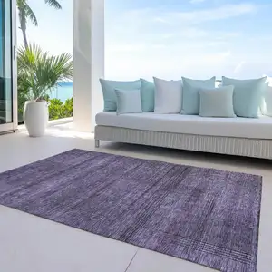 Photo of Plum Purple And Gray Striped Washable Indoor Outdoor Area Rug