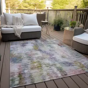 Photo of Plum Purple And Ivory Abstract Washable Indoor Outdoor Area Rug