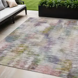 Photo of Plum Purple And Ivory Abstract Washable Indoor Outdoor Area Rug