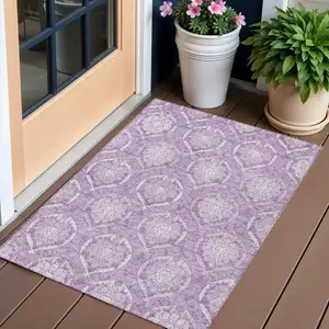 Photo of Plum Purple And Ivory Medallion Washable Indoor Outdoor Area Rug