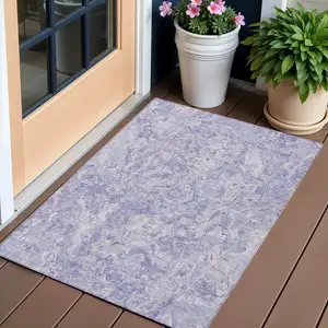 Photo of Plum Purple And Lavender Abstract Washable Indoor Outdoor Area Rug