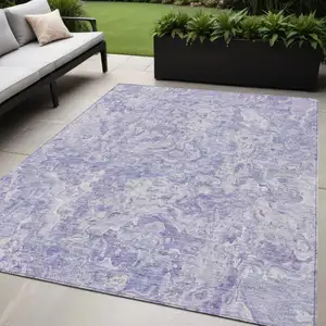 Photo of Plum Purple And Lavender Abstract Washable Indoor Outdoor Area Rug