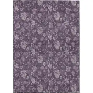 Photo of Plum Purple And Lavender Floral Washable Indoor Outdoor Area Rug