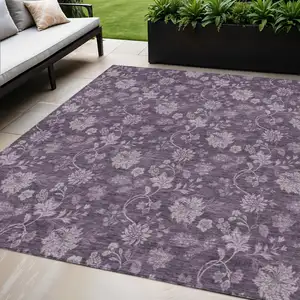 Photo of Plum Purple And Lavender Floral Washable Indoor Outdoor Area Rug