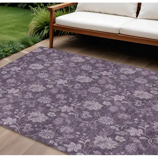 Plum Purple And Lavender Floral Washable Indoor Outdoor Area Rug Photo 1