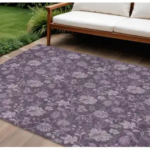 Photo of Plum Purple And Lavender Floral Washable Indoor Outdoor Area Rug