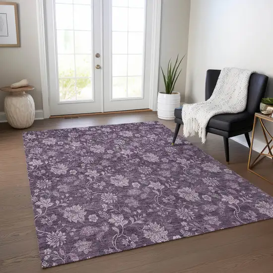 Plum Purple And Lavender Floral Washable Indoor Outdoor Area Rug Photo 9