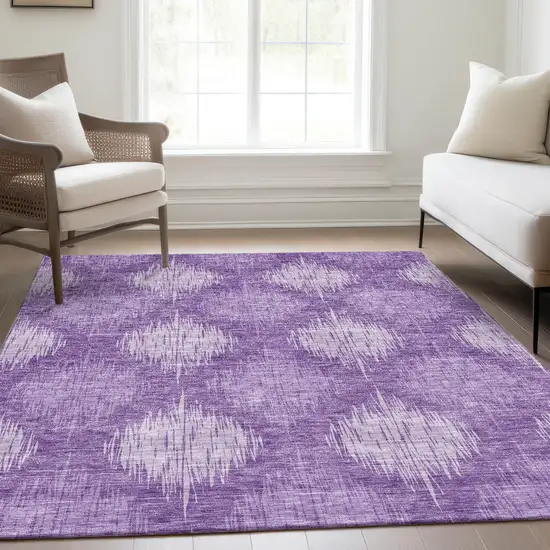 Plum Purple And Lavender Ikat Washable Indoor Outdoor Area Rug Photo 8