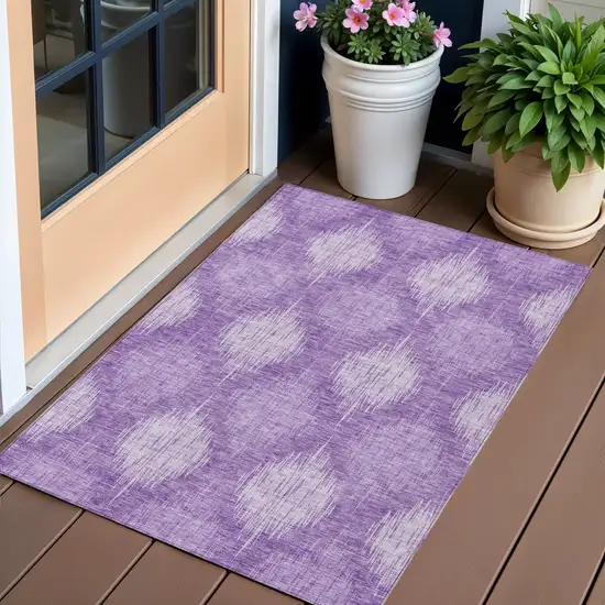 Plum Purple And Lavender Ikat Washable Indoor Outdoor Area Rug Photo 1