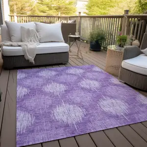 Photo of Plum Purple And Lavender Ikat Washable Indoor Outdoor Area Rug