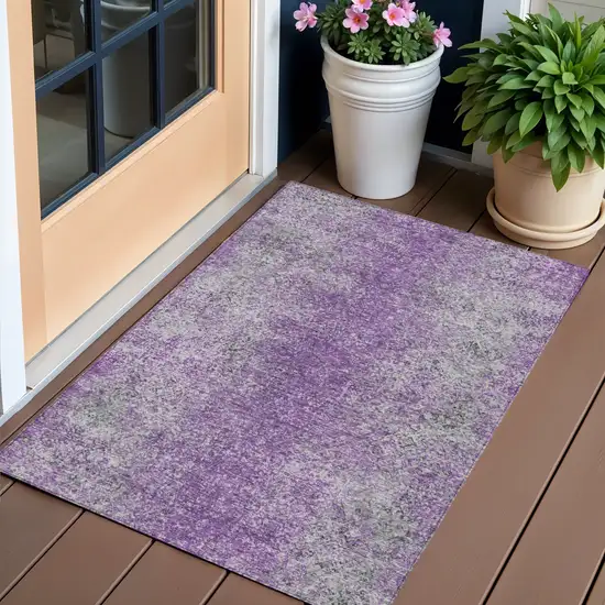 Plum Purple And Silver Oriental Washable Indoor Outdoor Area Rug Photo 1