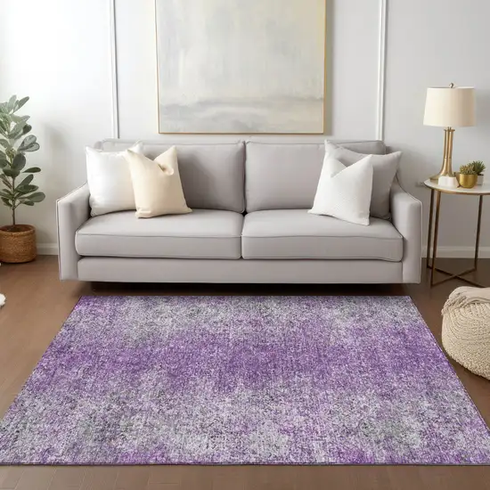 Plum Purple And Silver Oriental Washable Indoor Outdoor Area Rug Photo 9