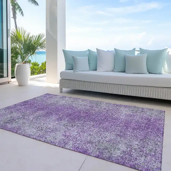 Plum Purple And Silver Oriental Washable Indoor Outdoor Area Rug Photo 7