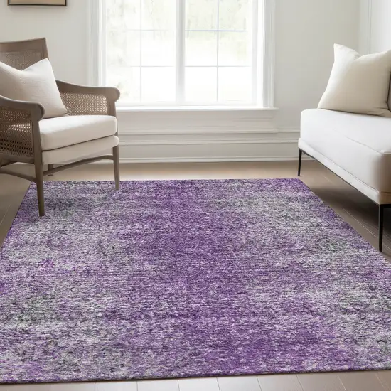 Plum Purple And Silver Oriental Washable Indoor Outdoor Area Rug Photo 8