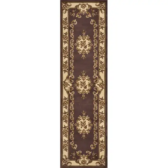 2' X 8' Plum Or Ivory Medallion Runner Rug Photo 3