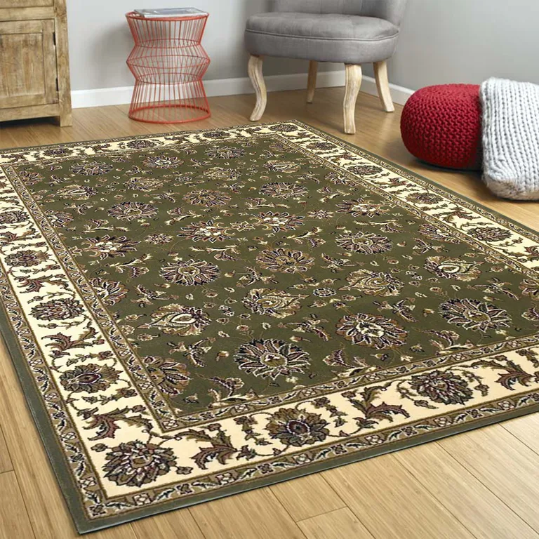 Polypropylene Green or  Ivory  Area Rug Photo 5