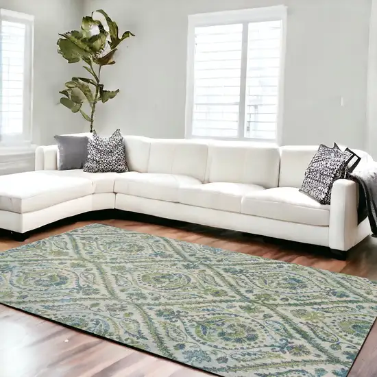 Polypropylene Ivory Or Teal Area Rug Photo 1