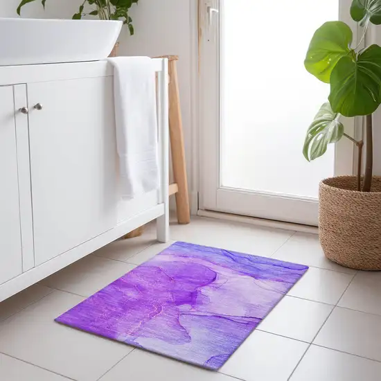 Purple Abstract Washable Non Skid Indoor Outdoor Area Rug Photo 8