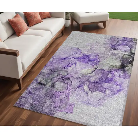 Purple Abstract Washable Non Skid Indoor Outdoor Area Rug Photo 1