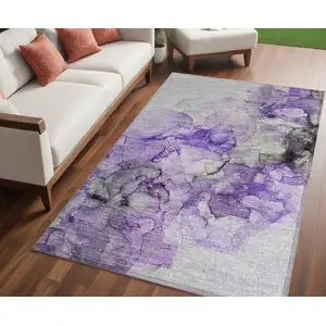 Photo of Purple Abstract Washable Non Skid Indoor Outdoor Area Rug