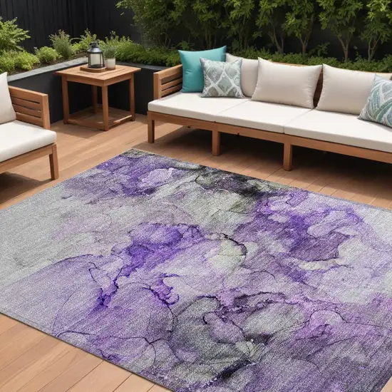 Purple Abstract Washable Non Skid Indoor Outdoor Area Rug Photo 1