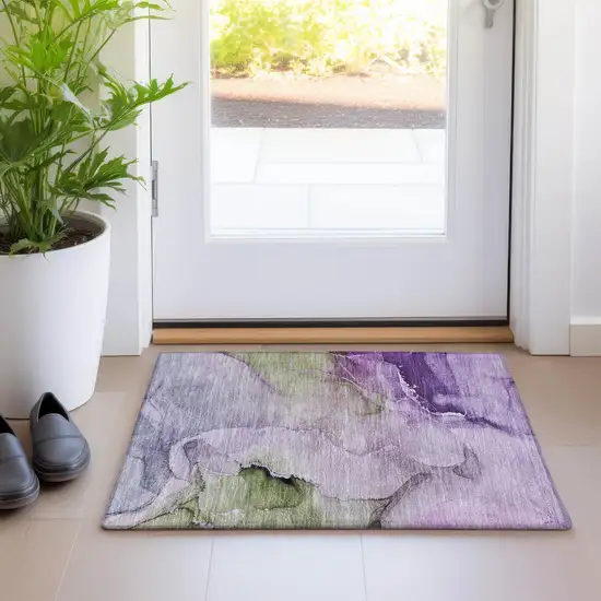 Purple and Green Abstract Washable Indoor Outdoor Area Rug Photo 7