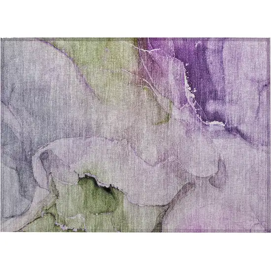 Purple and Green Abstract Washable Indoor Outdoor Area Rug Photo 2