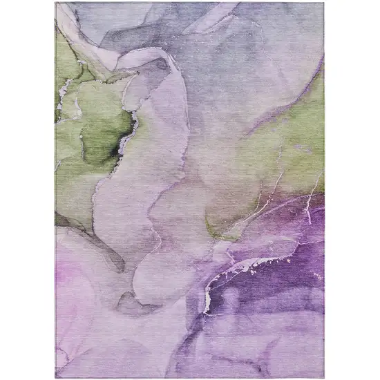 Purple and Green Abstract Washable Indoor Outdoor Area Rug Photo 2