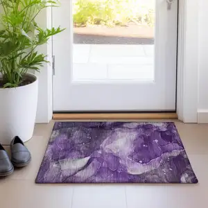 Photo of Purple Abstract Washable Non Skid Indoor Outdoor Area Rug