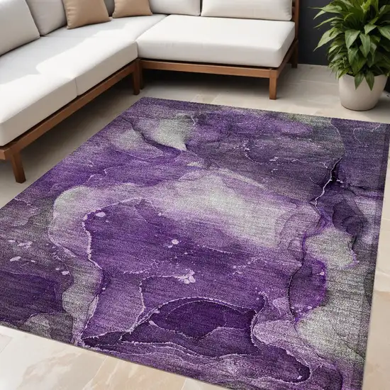 Purple Abstract Washable Non Skid Indoor Outdoor Area Rug Photo 1