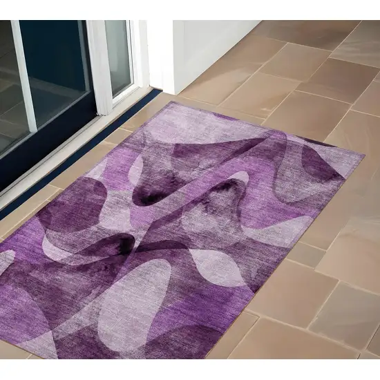 Purple Abstract Washable Non Skid Indoor Outdoor Area Rug Photo 1