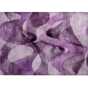 Photo of Purple Abstract Washable Non Skid Indoor Outdoor Area Rug