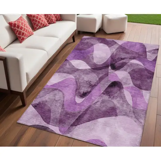 Purple Abstract Washable Non Skid Indoor Outdoor Area Rug Photo 1