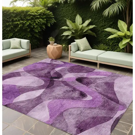 Purple Abstract Washable Non Skid Indoor Outdoor Area Rug Photo 1