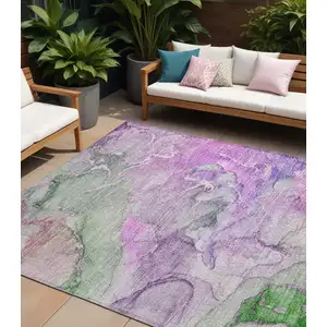 Photo of Purple Abstract Washable Non Skid Indoor Outdoor Area Rug